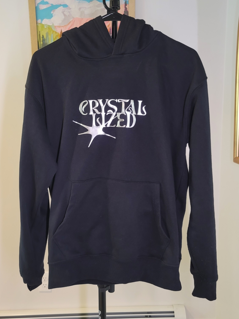 D&M Black Hooded Pullover Sweatshirt Crystallized Graphic Design Size  S